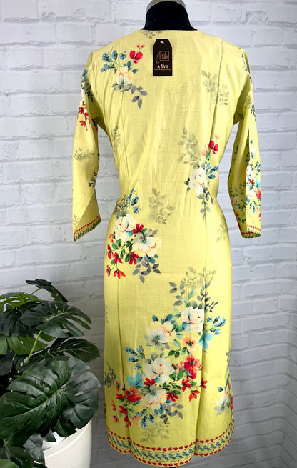 MUSLIN FLORAL DESIGNER KURTHI WITH HAND EMBROIDERY