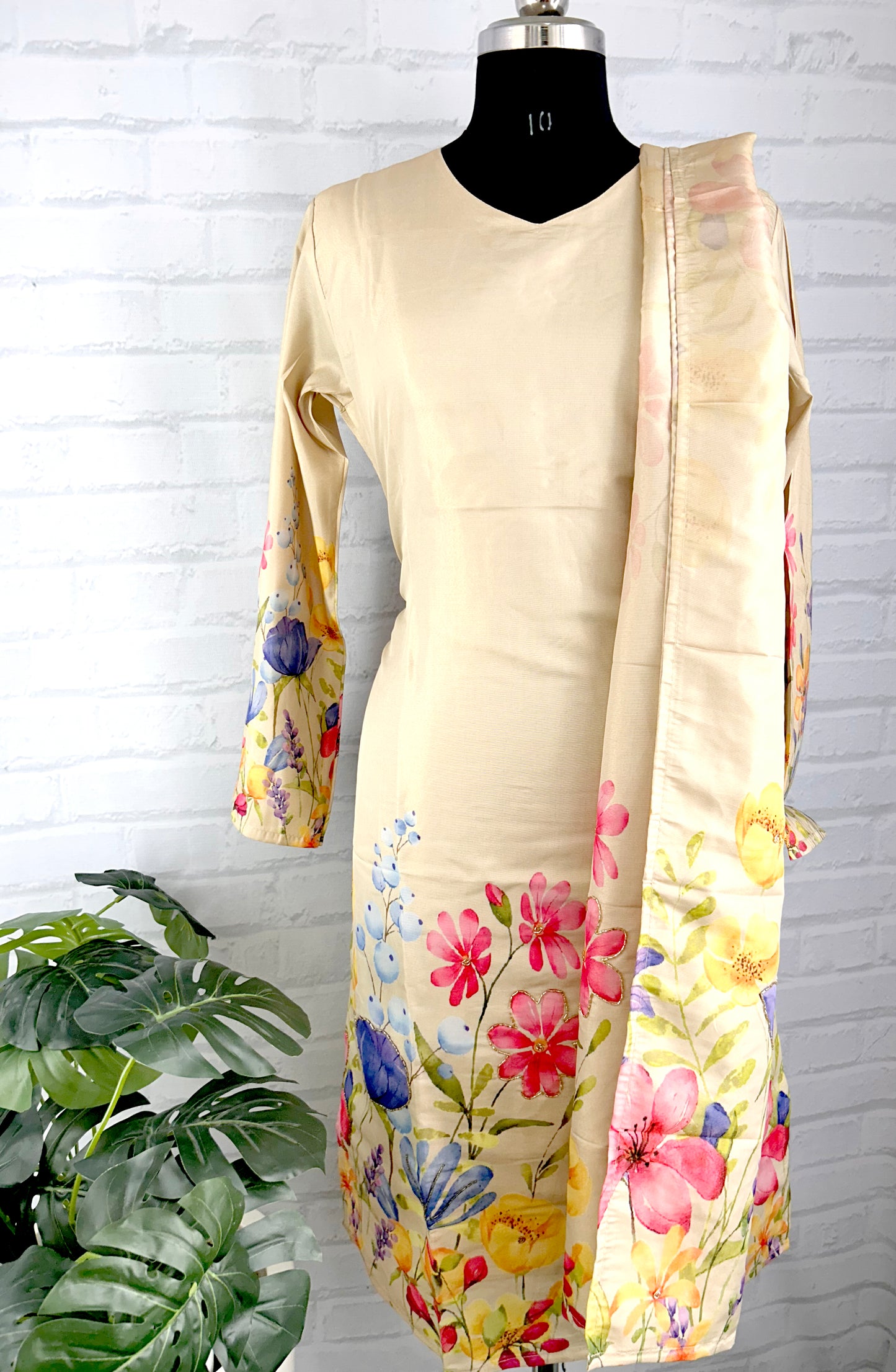 Designer Roman Shimmer Digital Floral Print Kurthi Set with Elegant Work