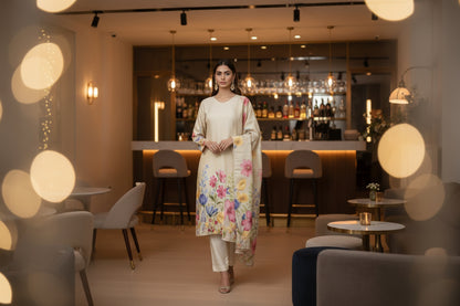 Designer Roman Shimmer Digital Floral Print Kurthi Set with Elegant Work