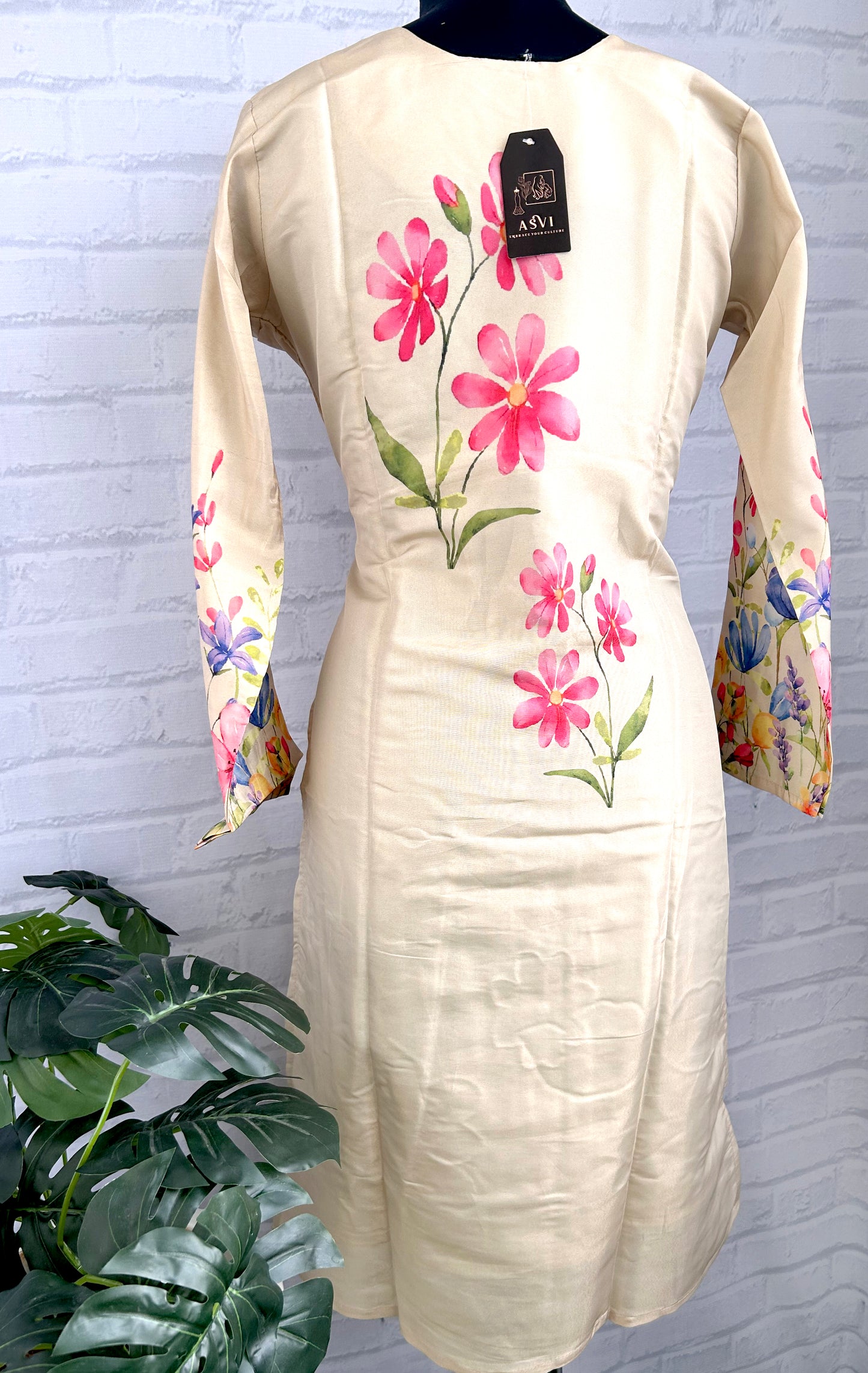 Designer Roman Shimmer Digital Floral Print Kurthi Set with Elegant Work