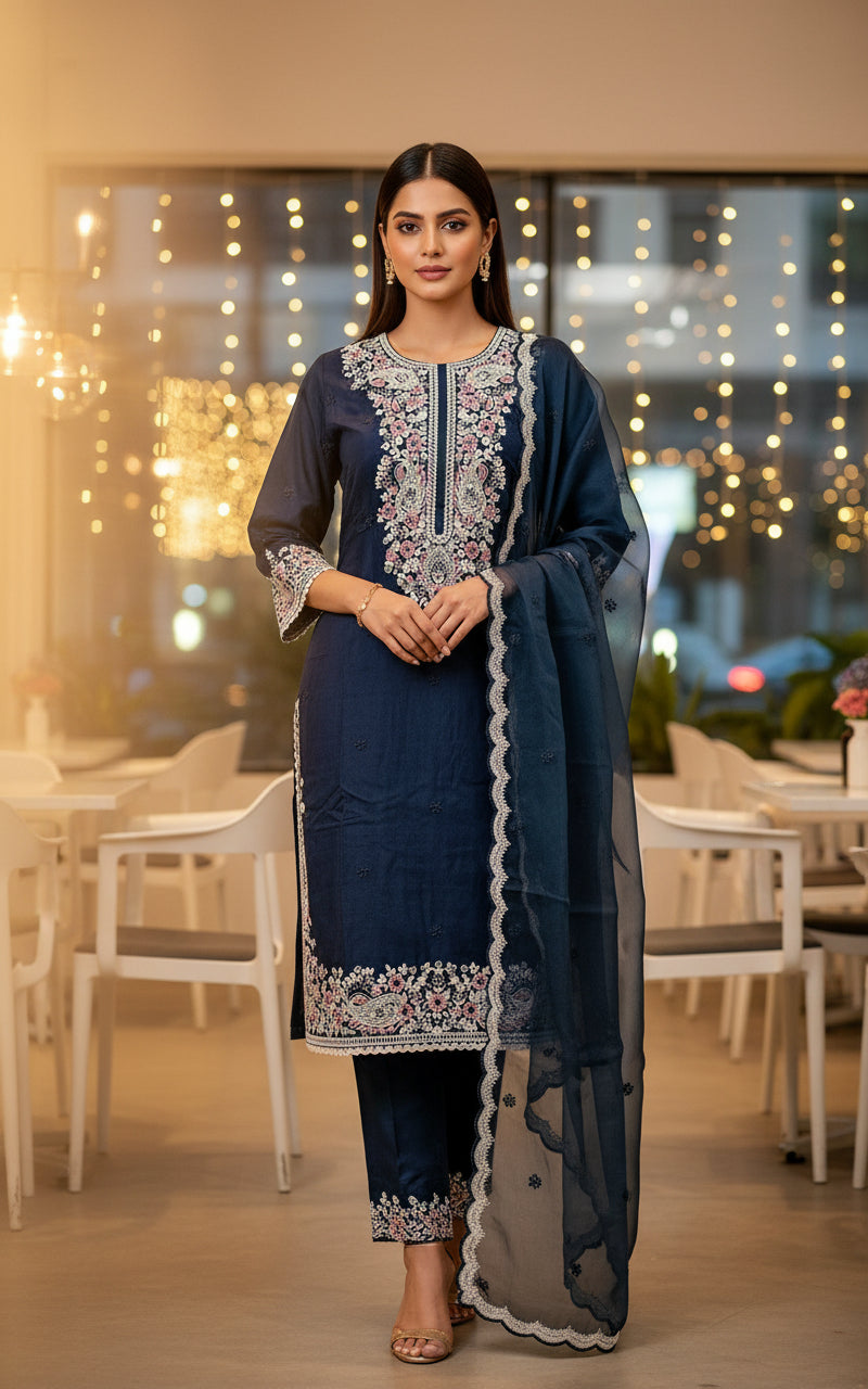 PREMIUM RANGE OF SUIT SETS, PURE RUSSIAN SILK HEAVY EMBROIDERY WORK