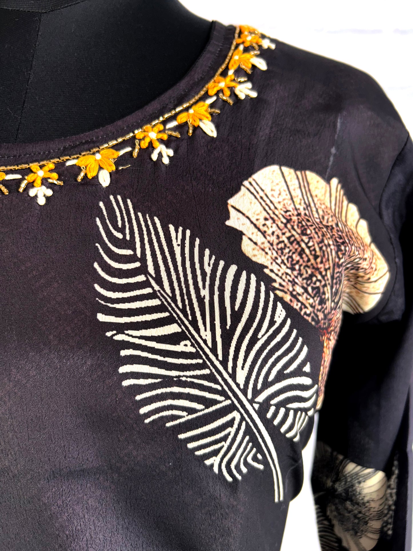 BLACK CHINNON SILK KURTHI SET WITH INTRICATE HANDWORK