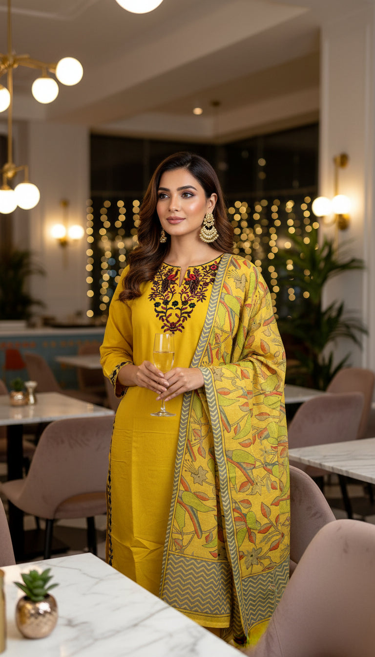 FLORAL VISCOSE RAYON KURTHI SET – V-NECK, STRAIGHT FIT