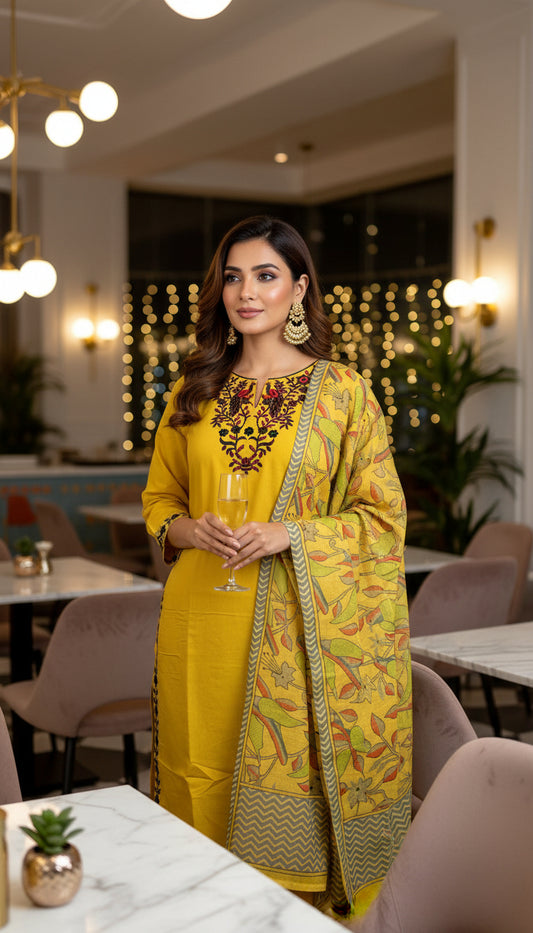 FLORAL VISCOSE RAYON KURTHI SET – V-NECK, STRAIGHT FIT