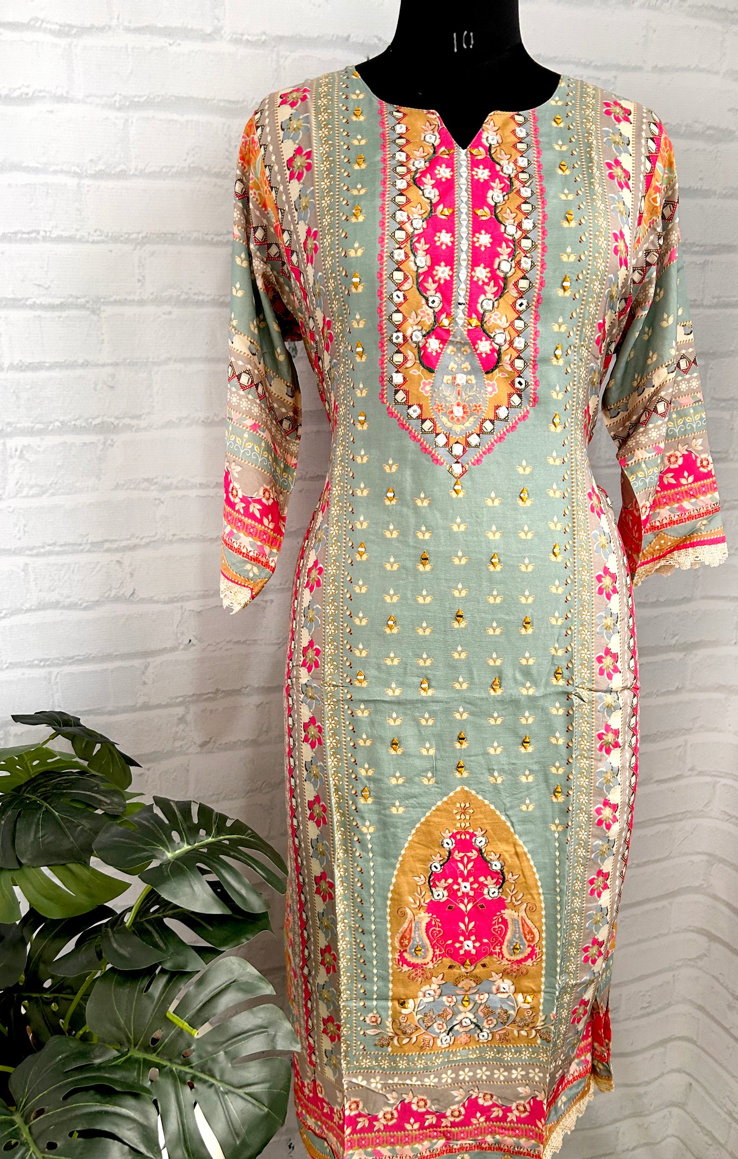 PREMIUM SILK KURTHI WITH HEART-SHAPED NECK HANDWORK & BEADS