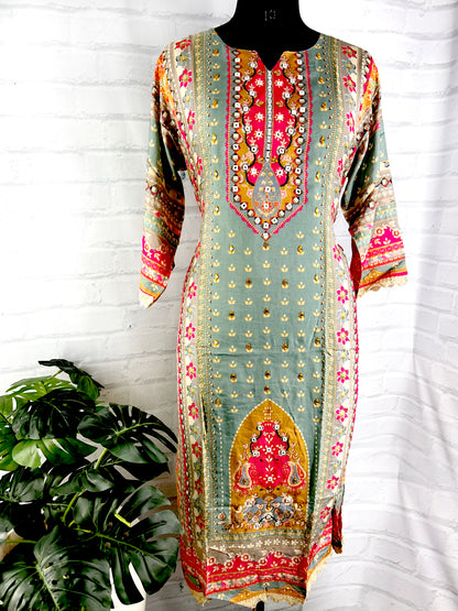 PREMIUM SILK KURTHI WITH HEART-SHAPED NECK HANDWORK & BEADS