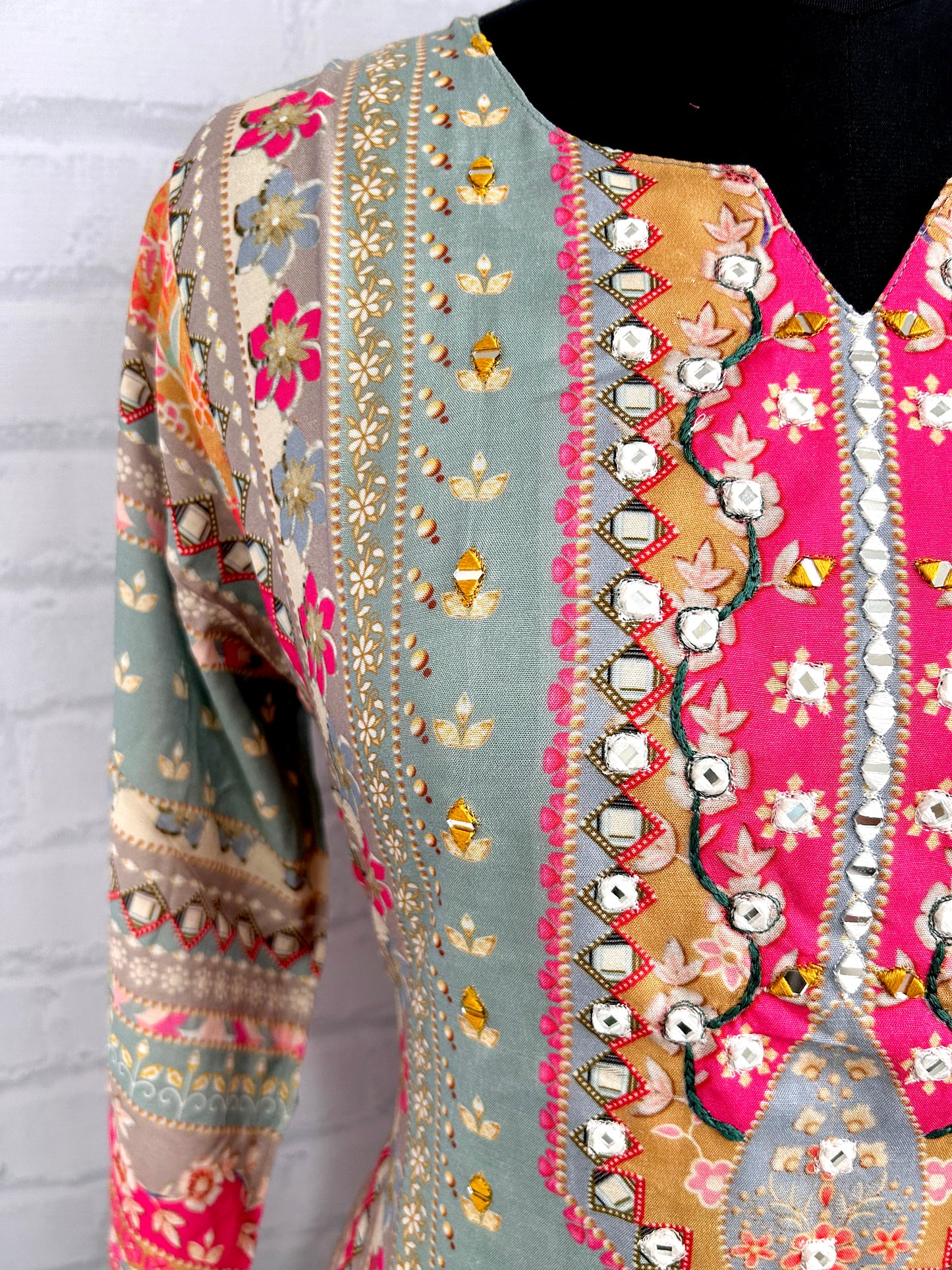 PREMIUM SILK KURTHI WITH HEART-SHAPED NECK HANDWORK & BEADS