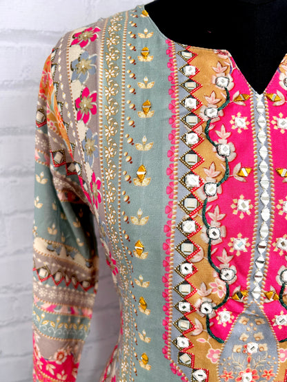 PREMIUM SILK KURTHI WITH HEART-SHAPED NECK HANDWORK & BEADS