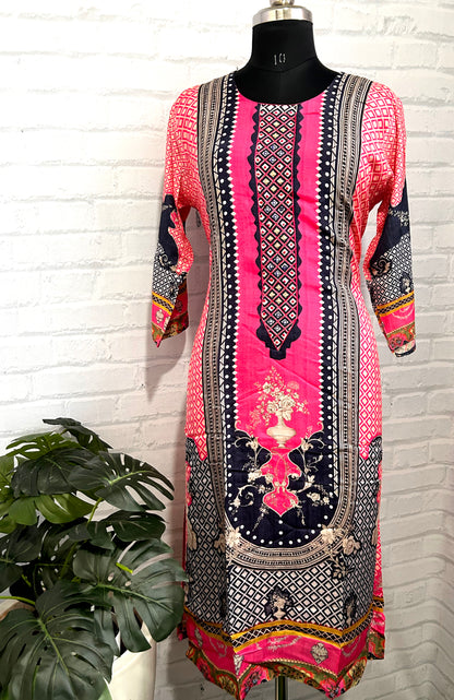 LUXE ROMAN SILK KURTHI WITH DIGITAL PRINT & HANDCRAFTED WORK