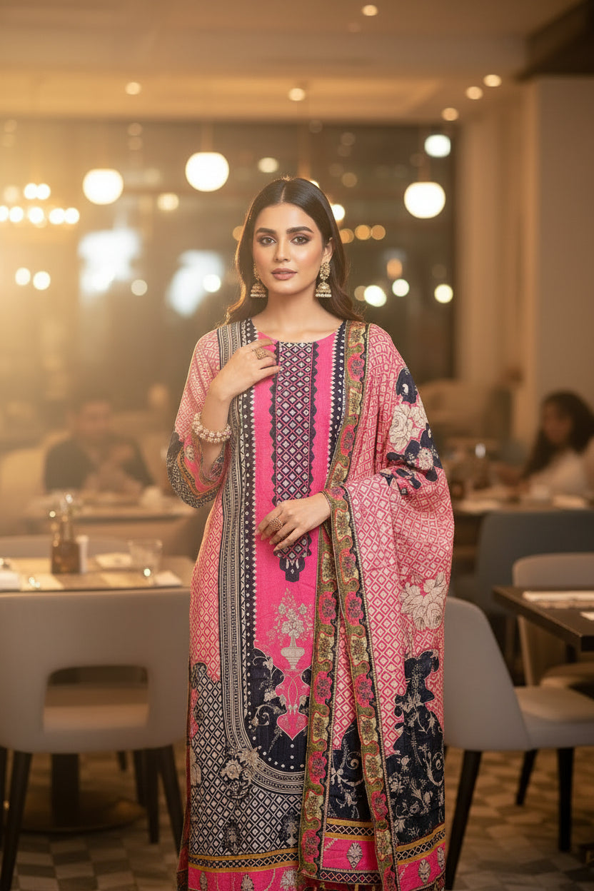 LUXE ROMAN SILK KURTHI WITH DIGITAL PRINT & HANDCRAFTED WORK