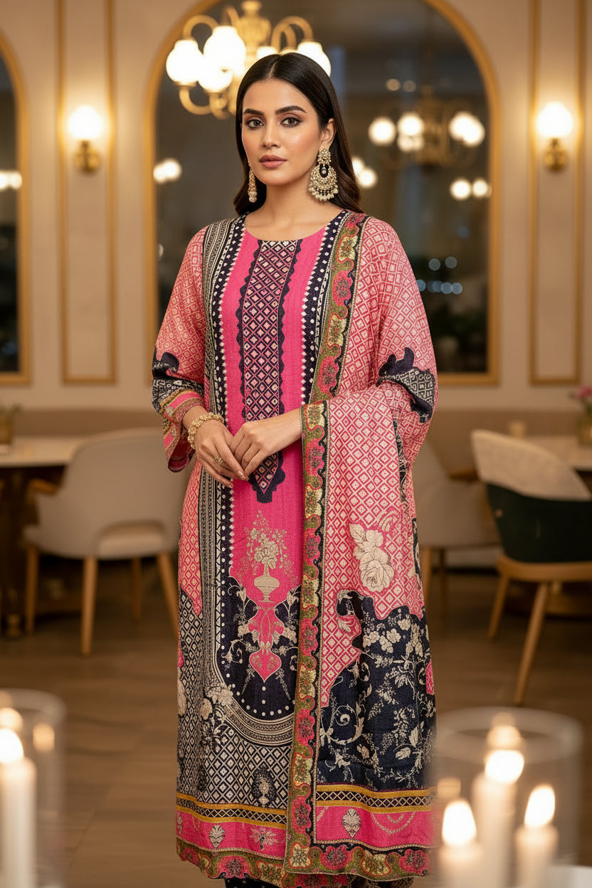 LUXE ROMAN SILK KURTHI WITH DIGITAL PRINT & HANDCRAFTED WORK