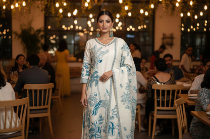 CLASSIC WHITE RAYON COTTON KURTHI – U-NECK HANDCRAFTED