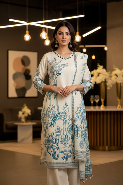 CLASSIC WHITE RAYON COTTON KURTHI – U-NECK HANDCRAFTED