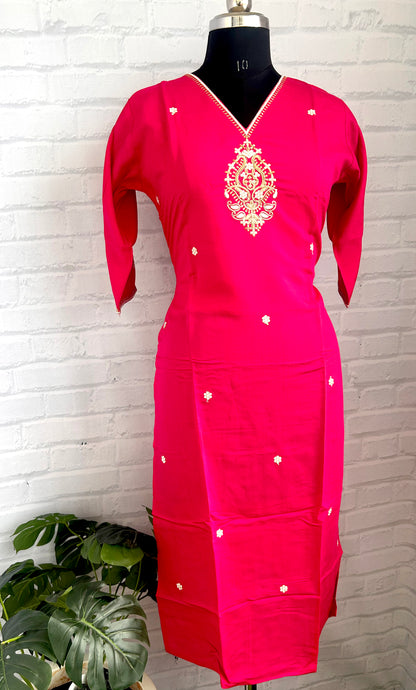 STYLISH V-NECK LONG KURTHI IN VISCOSE RAYON FABRIC