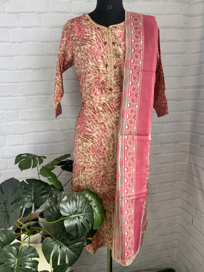 MUSLIN MODAL THREE-PIECE SUIT SET WITH HANDWORK