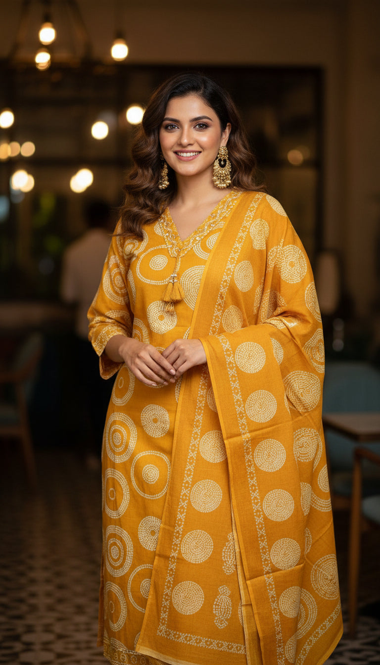 HANDCRAFTED PURE COTTON STRAIGHT SUIT SET WITH INTRICATE EMBROIDERY