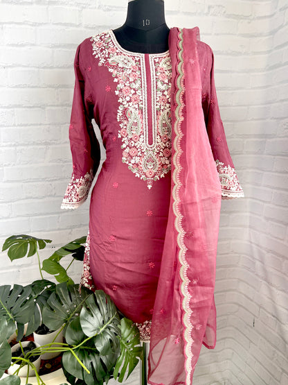 PREMIUM RANGE OF SUIT SETS, PURE RUSSIAN SILK HEAVY EMBROIDERY WORK