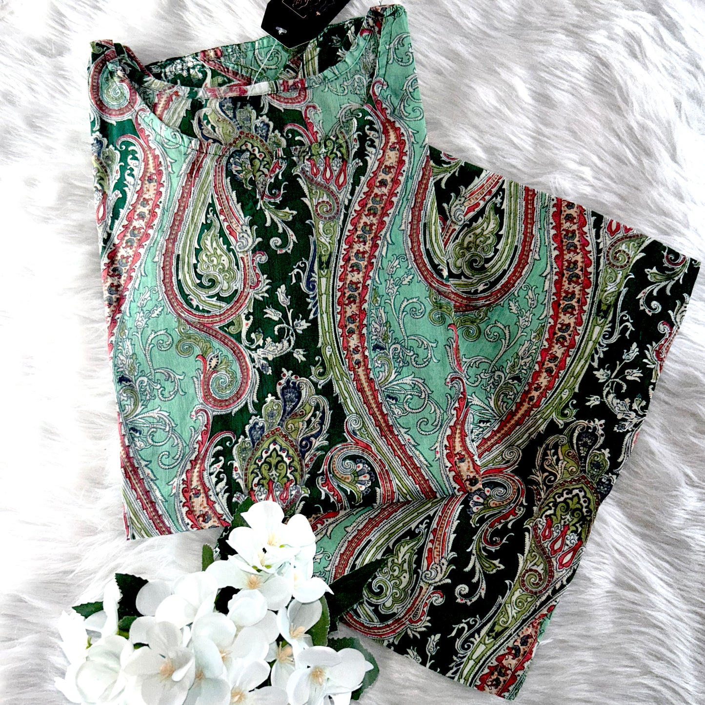 ELEGANCE PISTA GREEN EMBROIDERY WORK PRINT CO-ORD SET