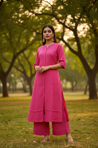 Trendy Women Solid Cotton Katha Co-Ord Set