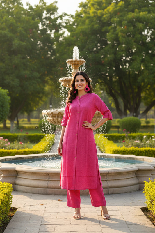 Trendy Women Solid Cotton Katha Co-Ord Set