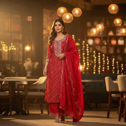 PREMIUM COTTON HEART SHAPE HANDWORK KURTHI – RED