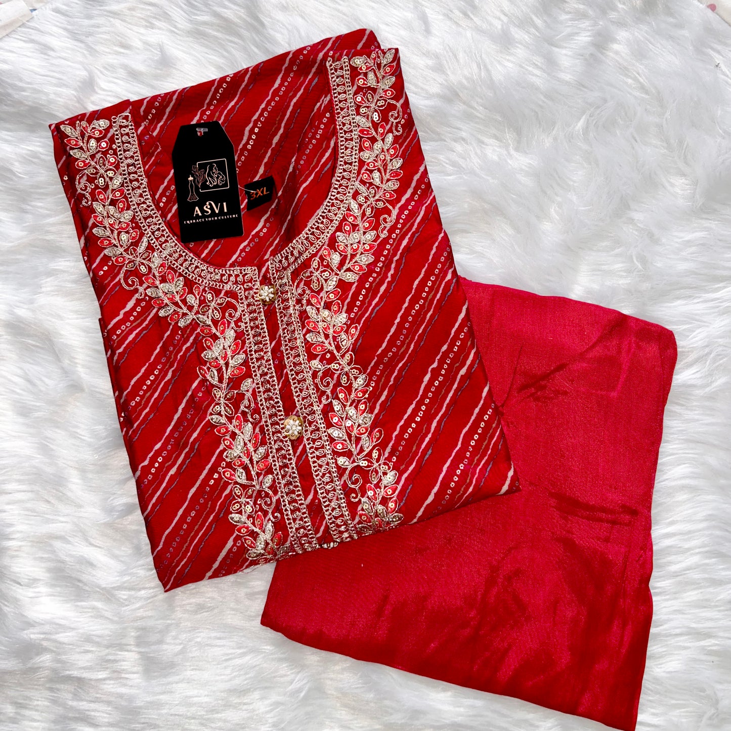 PREMIUM COTTON HEART SHAPE HANDWORK KURTHI – RED