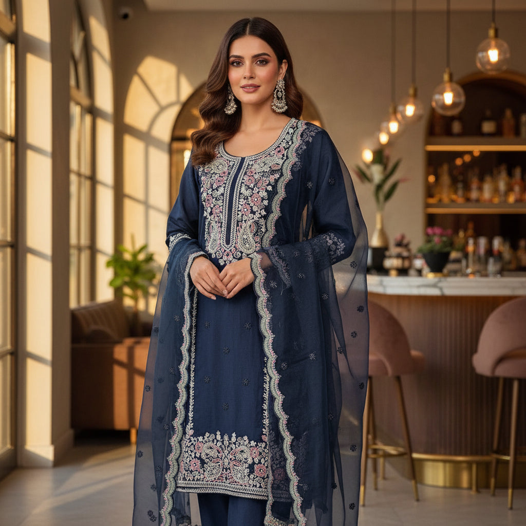 PREMIUM RANGE OF SUIT SETS, PURE RUSSIAN SILK HEAVY EMBROIDERY WORK