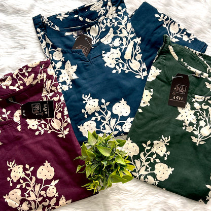 FLORAL CO-ORD SET IN PREMIUM COTTON WITH HEART-SHAPED NECK