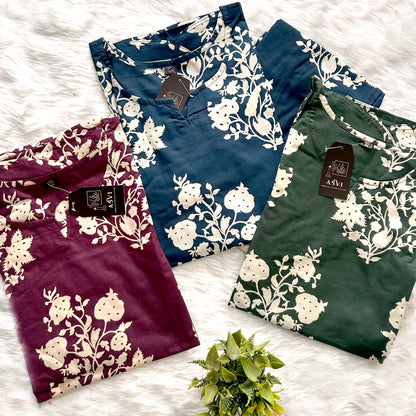 FLORAL CO-ORD SET IN PREMIUM COTTON WITH HEART-SHAPED NECK