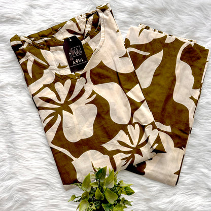 ELEGANCE OLIVE GREEN FLORAL PRINT CO-ORD SET