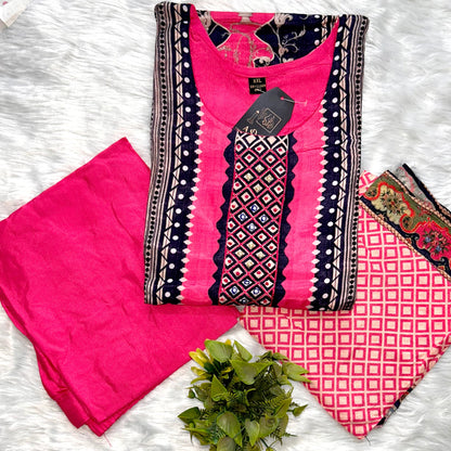 LUXE ROMAN SILK KURTHI WITH DIGITAL PRINT & HANDCRAFTED WORK