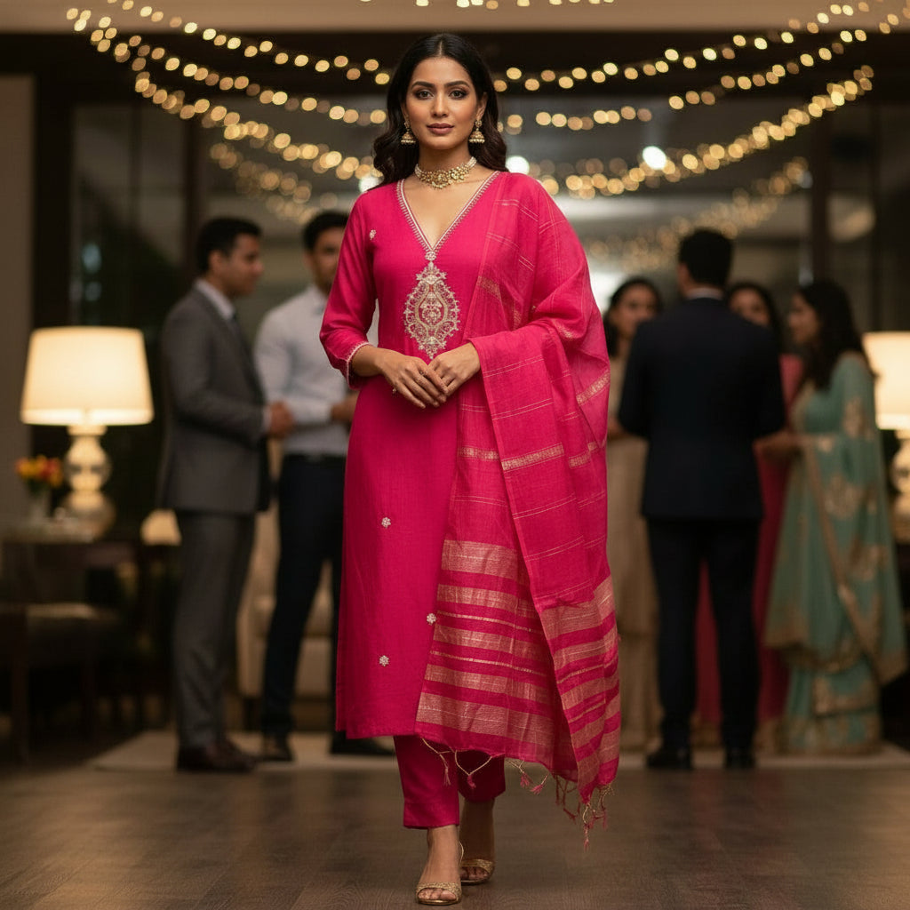 STYLISH V-NECK LONG KURTHI IN VISCOSE RAYON FABRIC