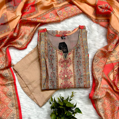 PREMIUM PURE MUSLIN FESTIVE SUIT SET WITH HANDCRAFTED DETAILING