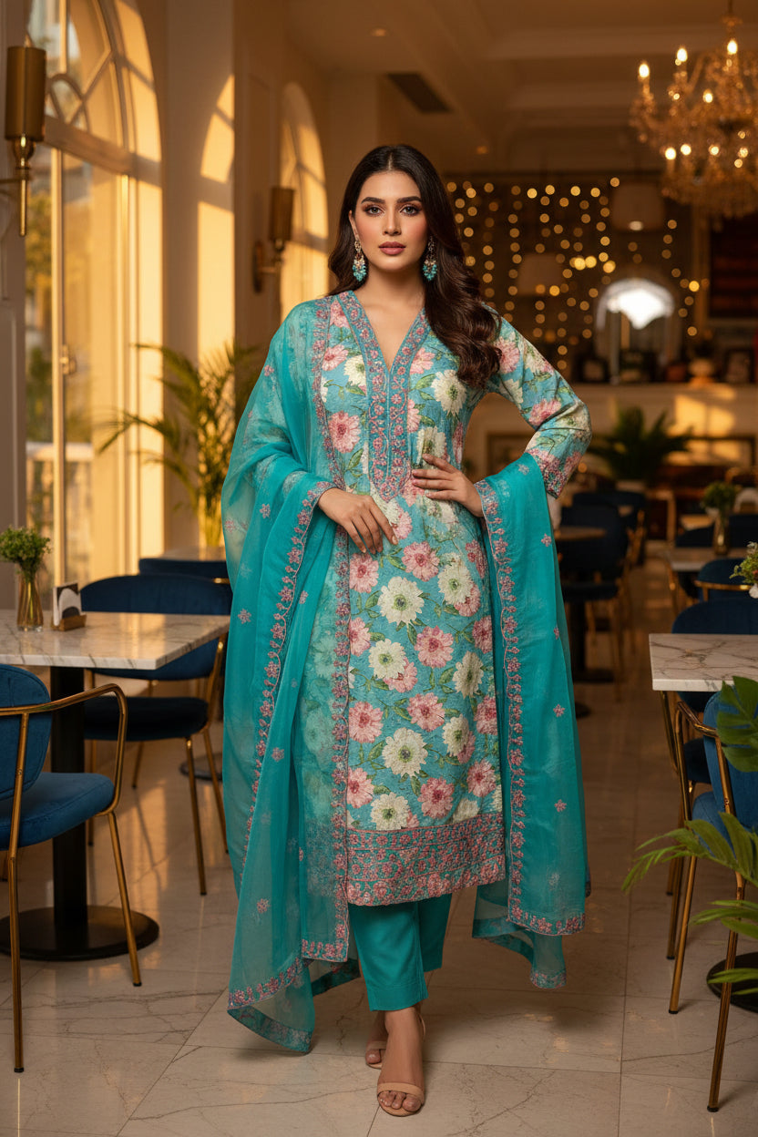 PREMIUM SOFT MULMUL COTTON V-NECK SUIT SET