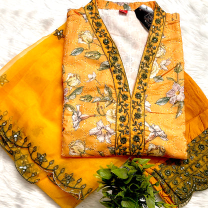 PREMIUM HANDCRAFTED MULMUL COTTON V-NECK SUIT SET
