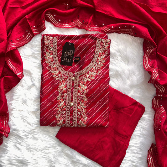 PREMIUM COTTON HEART SHAPE HANDWORK KURTHI – RED