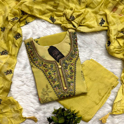 MUSLIN FLORAL DESIGNER KURTHI WITH HAND EMBROIDERY