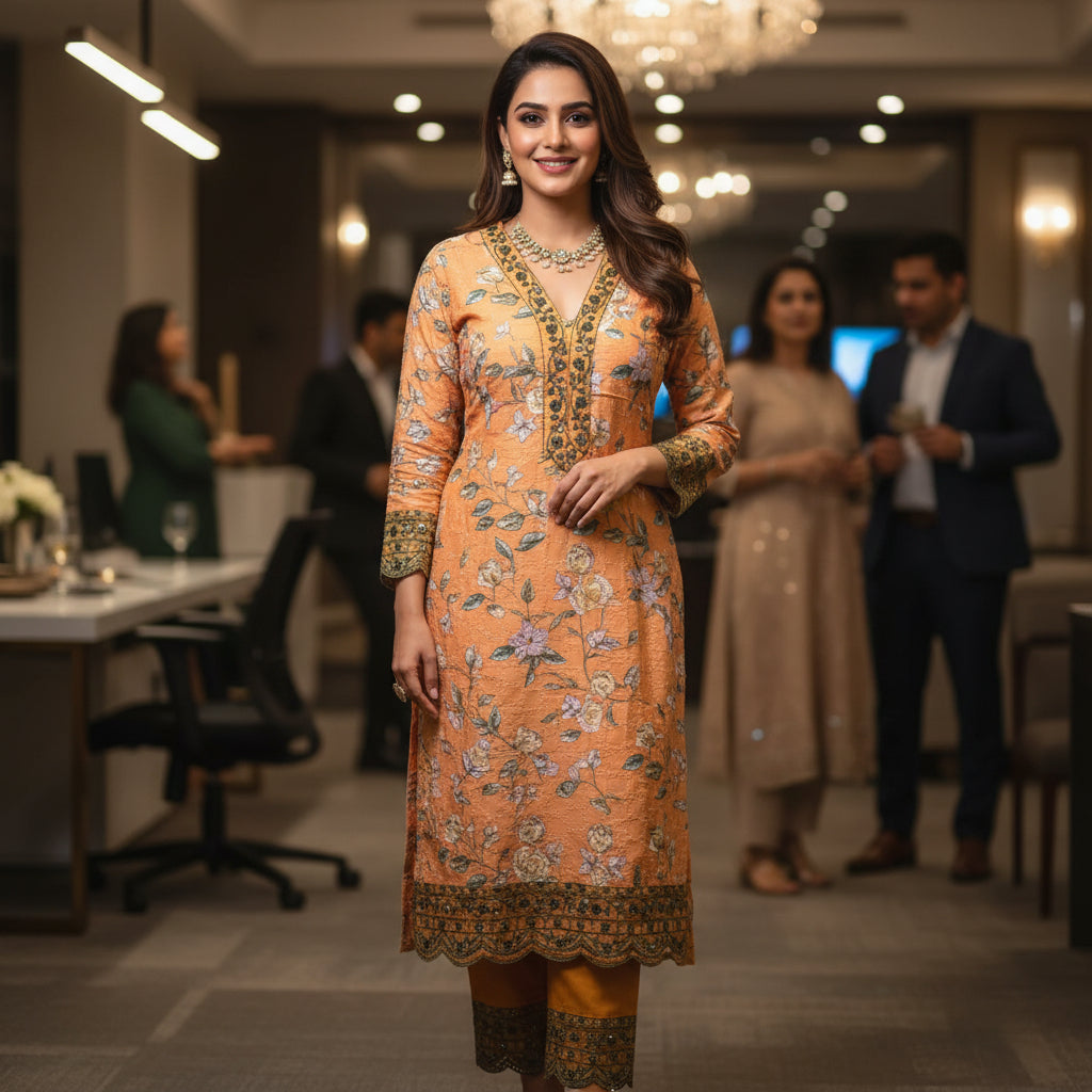 PREMIUM HANDCRAFTED MULMUL COTTON V-NECK SUIT SET