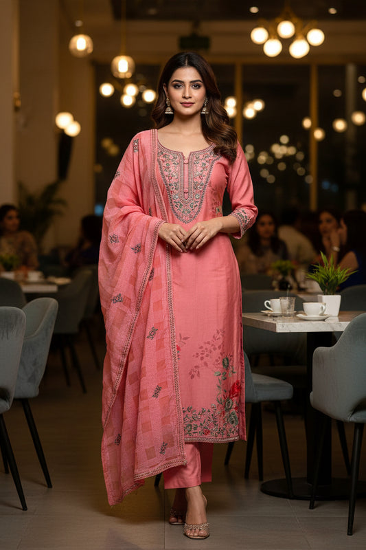 DESIGNER FLORAL MUSLIN KURTI WITH FINE HAND EMBROIDERY