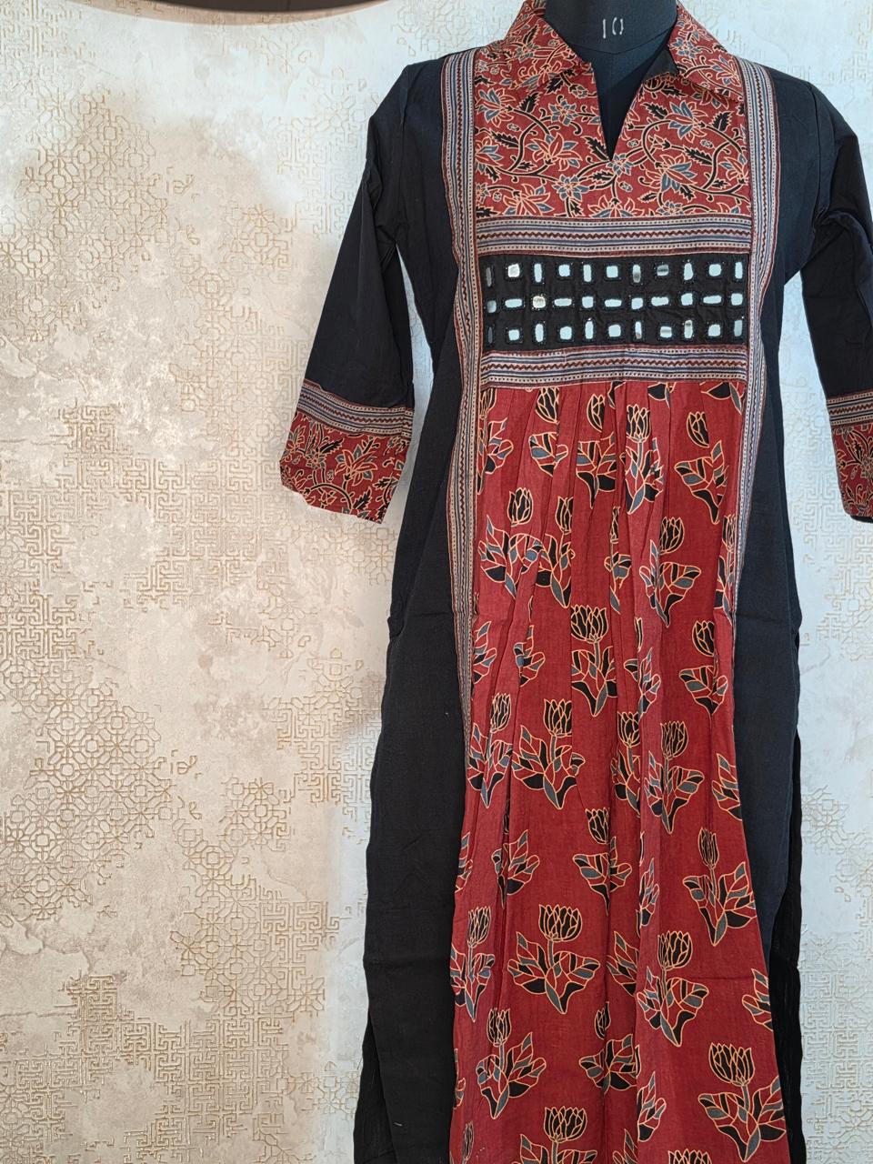 URBAN DESI OCCASIONAL WEAR – BLACK MIRROR WORK PANEL KURTHI