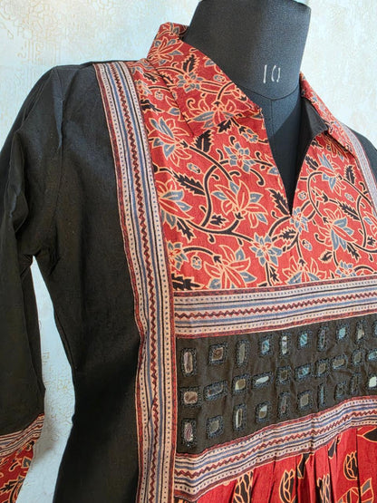 URBAN DESI OCCASIONAL WEAR – BLACK MIRROR WORK PANEL KURTHI